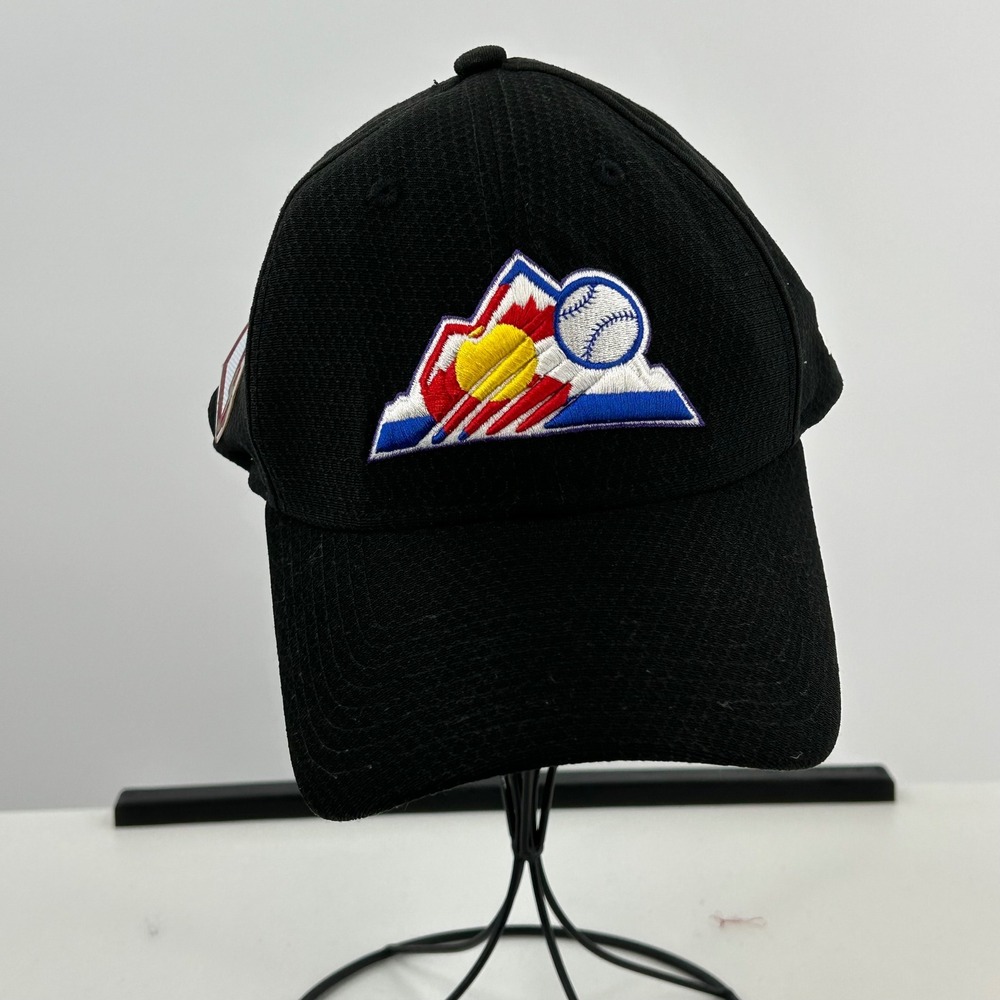 Vintage Y2K Colorado Rockies New Era Fitted Hat Black MLB‎ Baseball Cap S/M